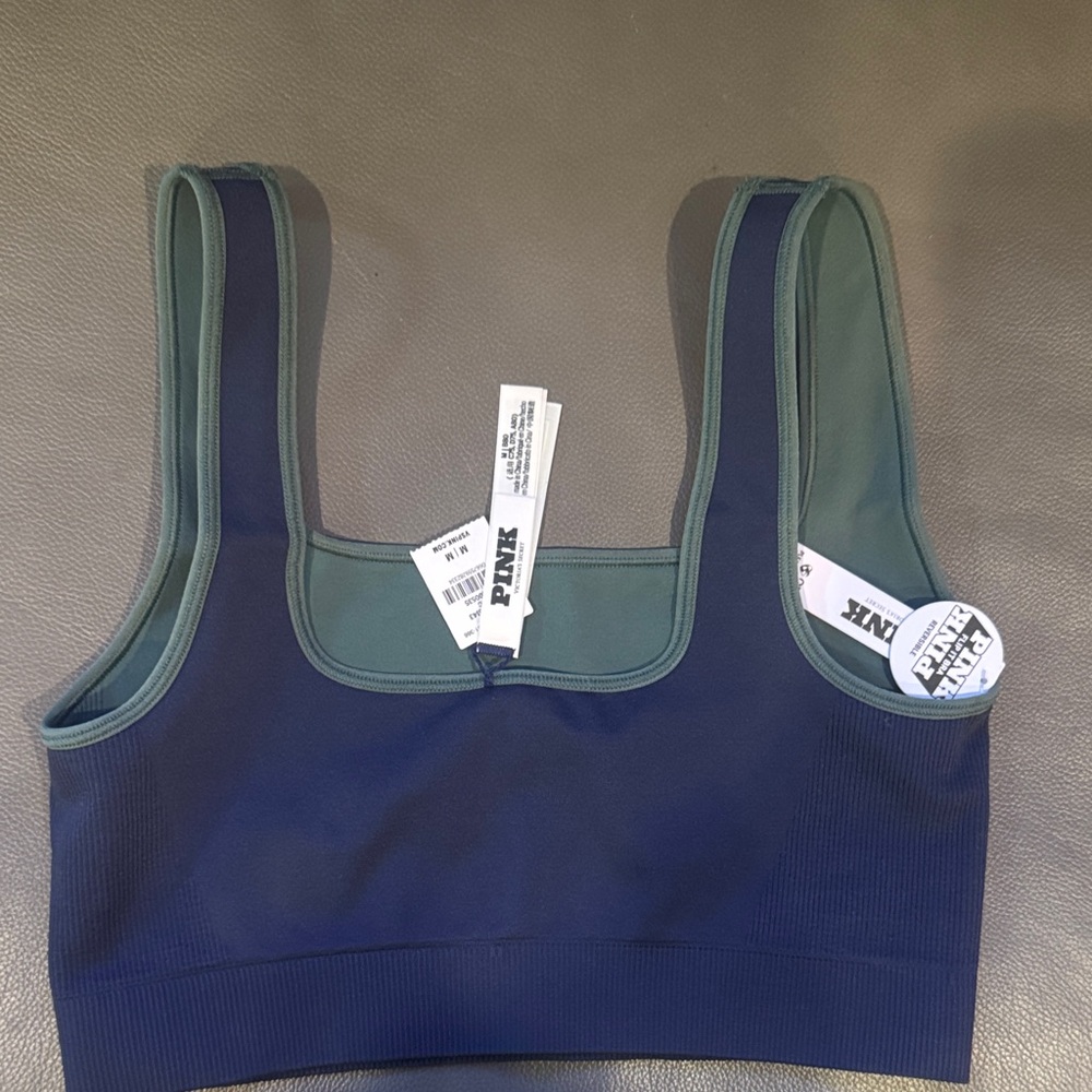 PINK Victoria's Secret Reversible Green and Blue seamless Square-Neck Sports Bra - Picture 4 of 6